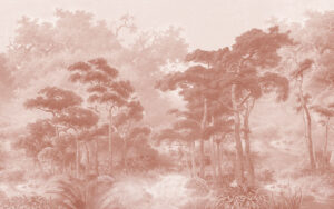 Carta da parati natura dettagliato con foresta rossa vintage