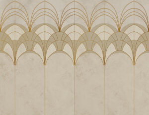 Carta da parati con archi Art Deco eleganti in oro e bianco