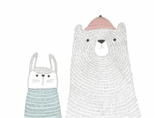 Carta da parati minimalista con orso e lepre disegnati a mano per bambini