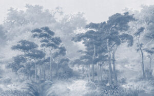 Carta da parati natura dettagliato con foresta blu vintage