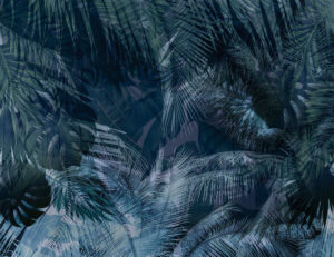 Carta da parati con foglie tropicali blu scuro