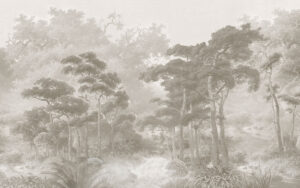 Carta da parati natura dettagliato di foresta grigia vintage